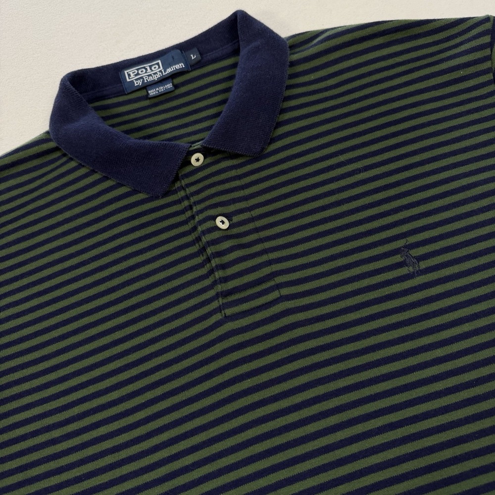 Polo Ralph Lauren Polo Shirt Men's Large Blue Green Striped Short Sleeve Golf